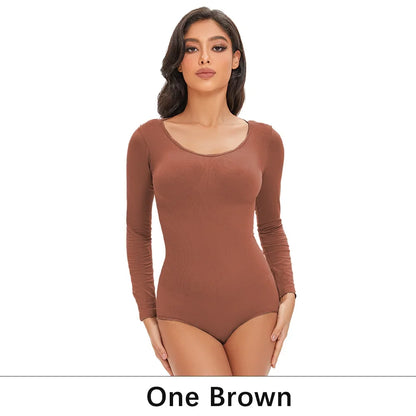 Womens Spandex Elastic Body Suit   Tummy Control Long Sleeve Shapewear Open Crotch