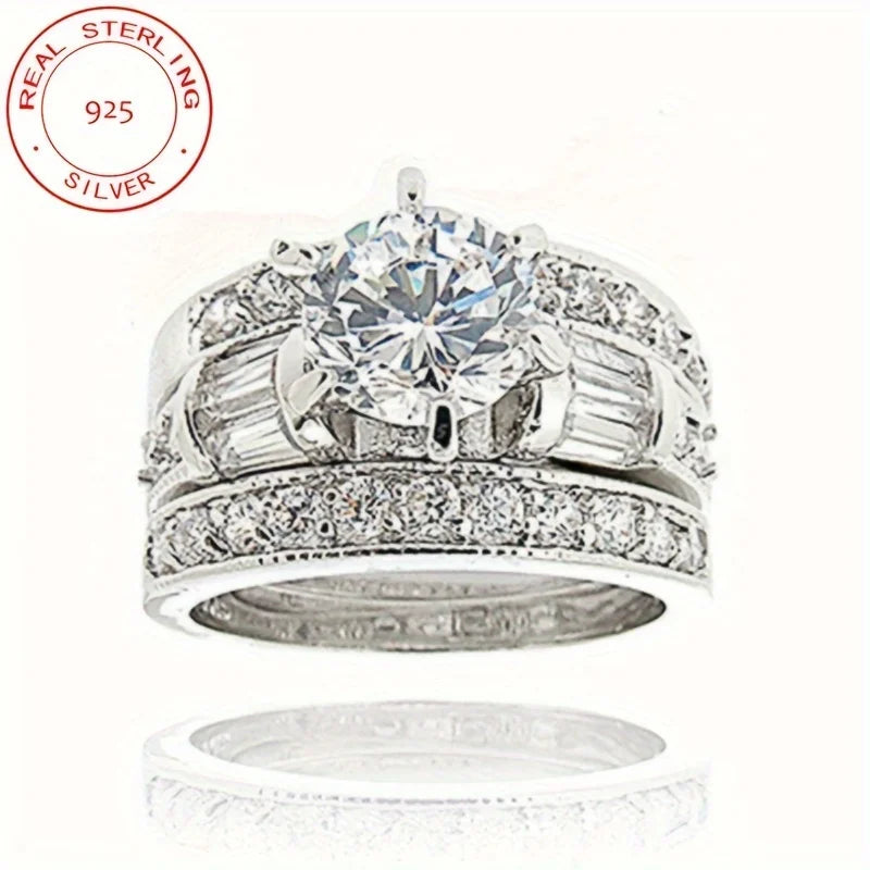 3pcs/set 925 Sterling Silver Women Ring Set Jewelry CZ Engagement Wedding Stackable Rings Banquet Party Jewelry