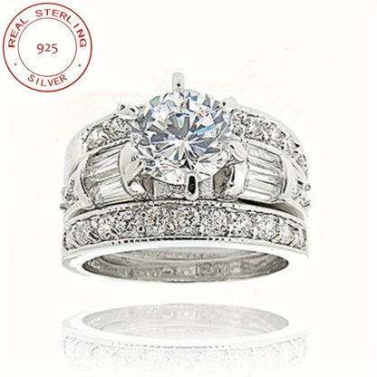 3pcs/set 925 Sterling Silver Women Ring Set Jewelry CZ Engagement Wedding Stackable Rings Banquet Party Jewelry