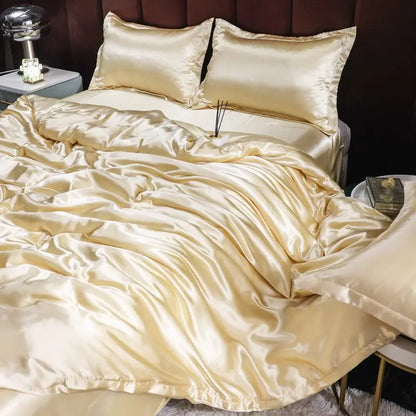 Luxury Ice Silk Bedding Set Satin Silky Duvet Cover Set With Pillowcase High-end Home Textiles Solid Color Bed Cover Sets