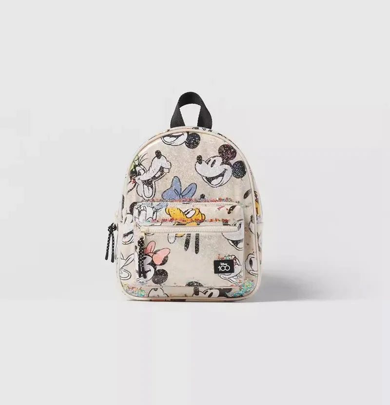 Disney Girl Waterproof Sequin Backpack Mickey Mouse Print Girl Travel Storage Fashion Cartoon Cute Girl Baby Mini Backpack