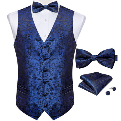 Suit Vest With Bow Tie Pocket Square Cufflinks Tuxedo Waistcoat for Men