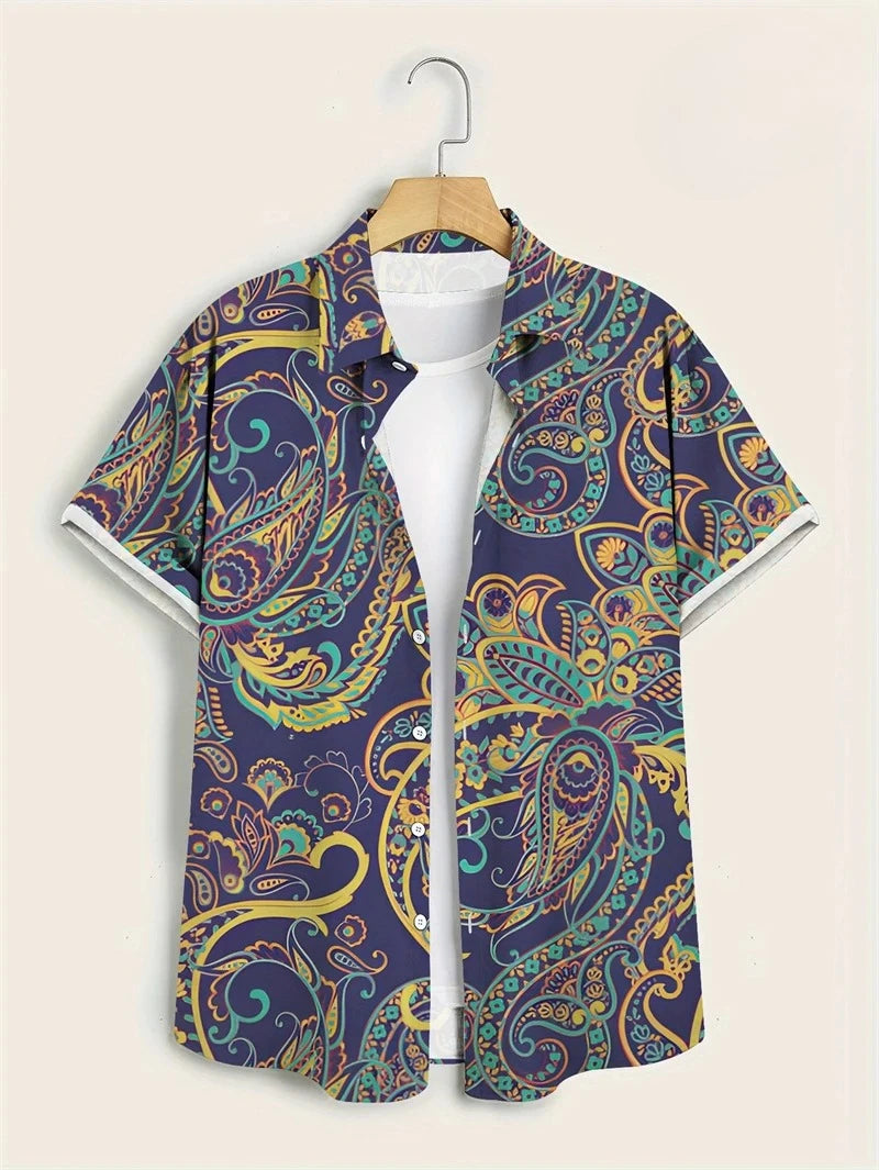 Men’s 3D Paisley Hawaii Shirt – Oversized Boho Summer Top