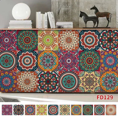 10pcs/set Mandala Style Crystal Hard Tiles Ceramics Wall Sticker Kitchen Wardrobe Decor Art Mural & Stick Wall Decals