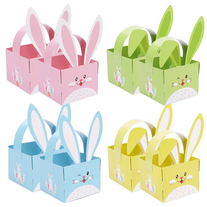 4/8Pcs Easter Bunny Ear Candy Boxes Cute Egg Paper Basket Cookie Gift Packaging Box Bags 2025 Easter Party Decoration Supplies