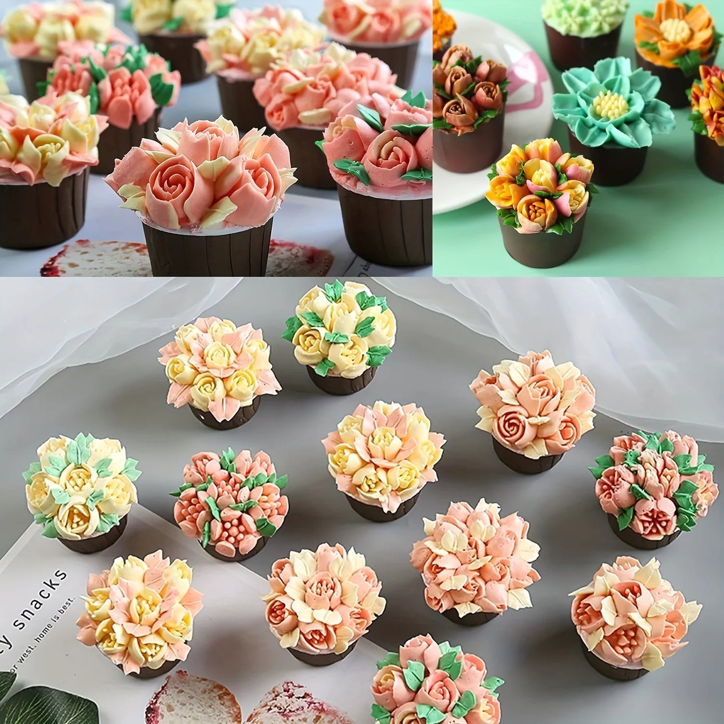 4pcs Stainless Steel Piping Nozzles Set - Vibrant Floral & Leaf Designs for Cupcake Decorating Perfect for DIY Desserts & Baking