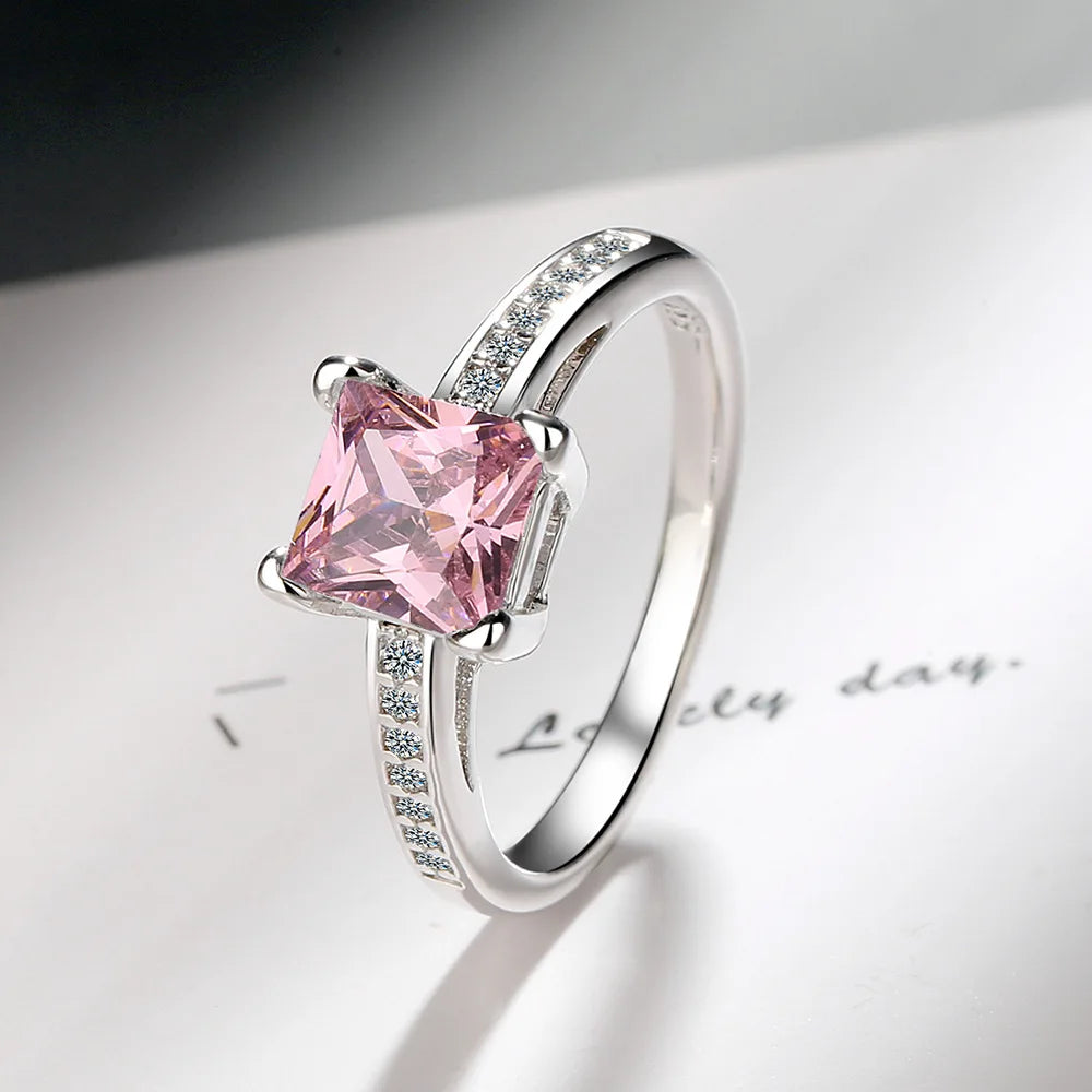 925 Sterling Silver Rings Size 5#-10# Quadrate Zircon High Quality For Women Fine Wedding  Jewelry Accessories Party Gifts