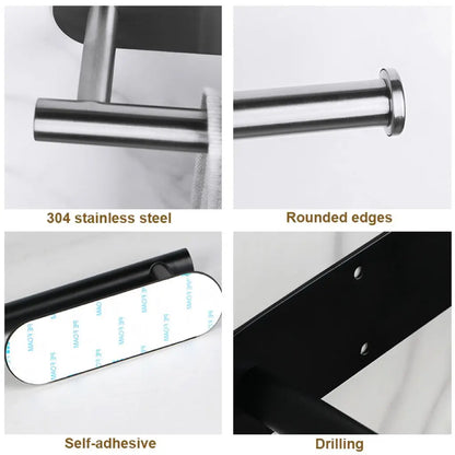 Self Adhesive Toilet Paper Towel Holder Punch-free Roll Paper Holder Kitchen Hook Storage Holder Stainless Steel Wall Mount