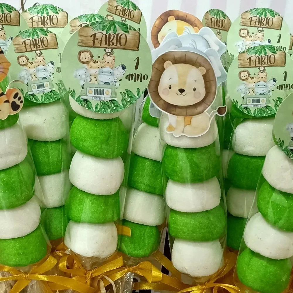48pcs Wild Animal Lollipop Cards Carton Candy Holder For Kids Wild Forest Happy Birthday Party Candy Gift Accessories Supplies