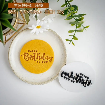 Happy Birthday Theme Cookie Cutter Mold Biscuit Embosser Cake Decoration Tools Stamp Baking Pastry Bakeware Kitchen Accessories