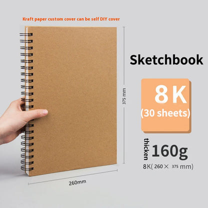 Borrence Spiral Sketchbook – Thick 160 GSM Paper in A3/A4/A5/8K/16K Sizes for Drawing, Watercolor & Art School Use