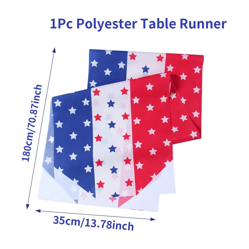 Patriotic Independence Day Linen Table Runner American Flag Heart Star Dwarf 4th of July Table Runner Kitchen Dining Party Decor