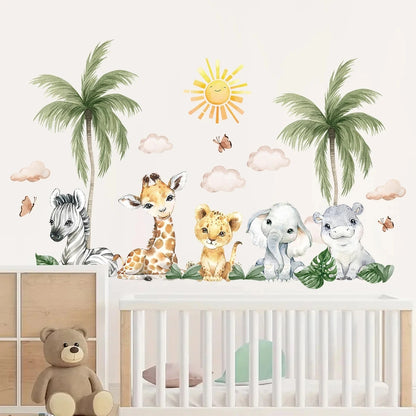 Kids’ Wall Stickers – Cartoon African Grassland Animal Decals for Nursery, Bedroom & Living Room