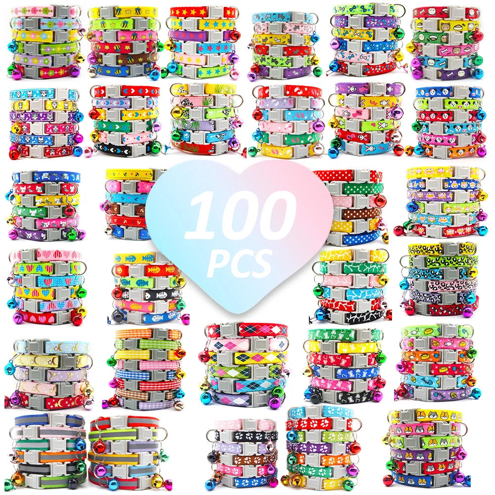 100Pcs Dog Collar With Bells Adjustable