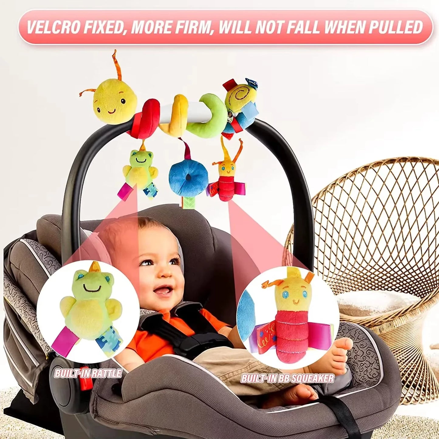 Baby Crib Hanging Rattles Toys Car Seat Toy Soft Mobiles Stroller Crib Cot Spiral Toy Pram Hanging Dolls for Babies Newborn Gift