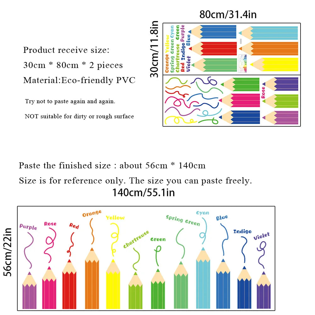 Cartoon Rainbow Crayon Wall Stickers Kids Room Bedroom Background Decoration Wallpaper Home Decor Self Adhesive Nursery Decals