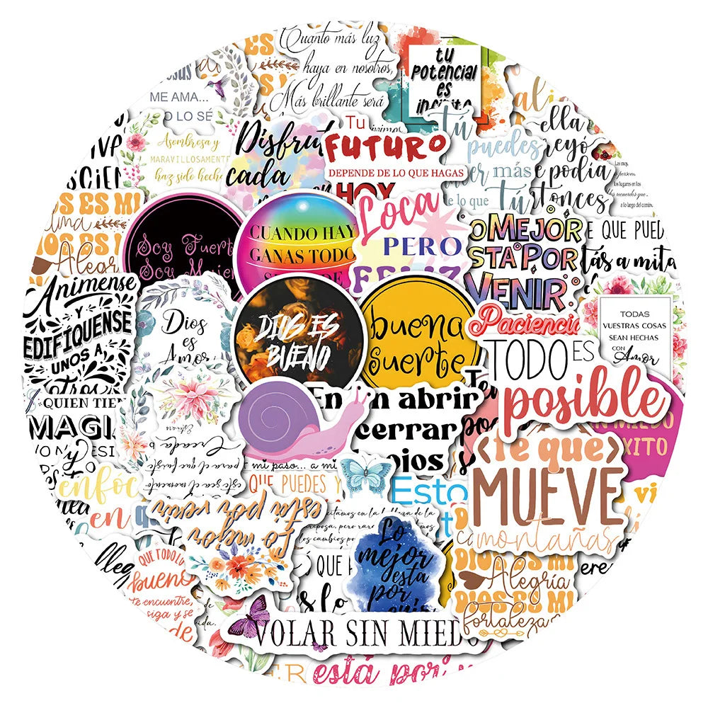 10/30/50pcs Spanish Inspirational Quotes Stickers Cartoon Motivational Phrases Decals Scrapbook Phone Case Luggage Sticker Decor