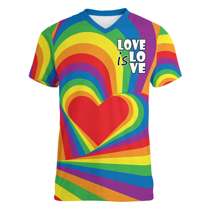 Fashion Gay Pride LGBT T-shirt For Men Women Love is Love Rainbow V Neck T Shirt Street Party Short Sleeve Oversized Tee Shirts