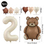 Cute Teddy Bear Party Birthday Number Balloons Large Retro Brown Bear Foil Balloon Set 8 pcs Baby Shower Birthday Party Decor