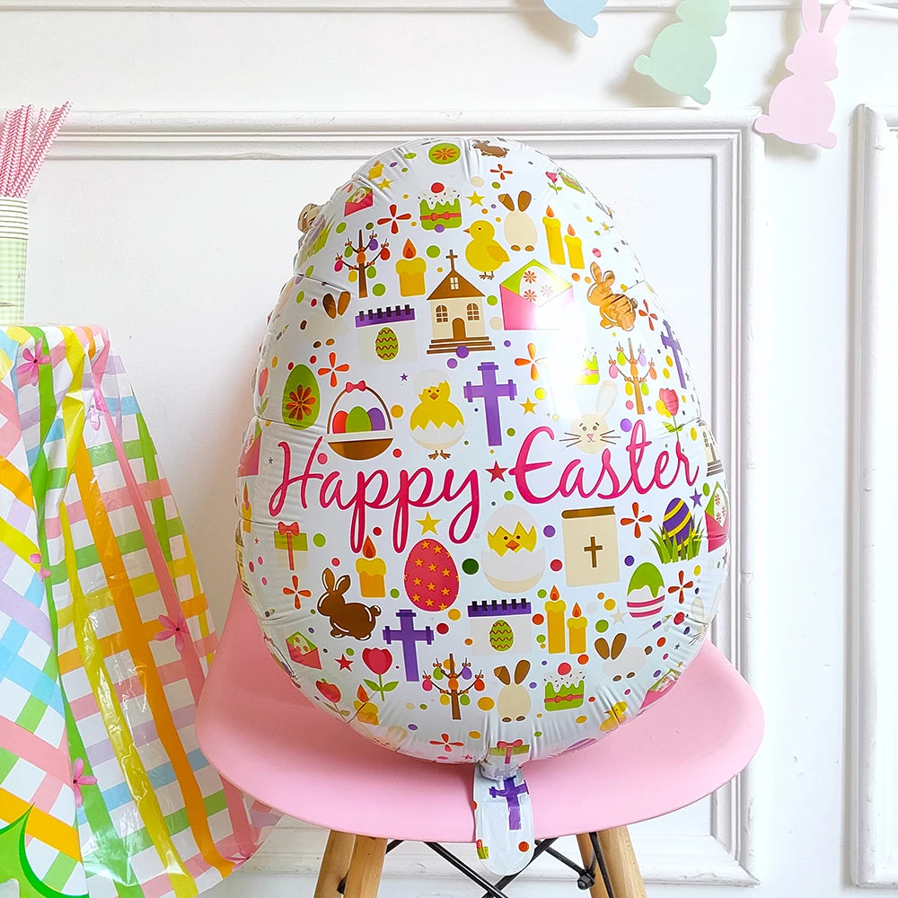 Easter Bunny & Chick Foil Balloon – Cute Standing Rabbit, Egg & Carrot Helium Balloon for Kids’ Party Decor