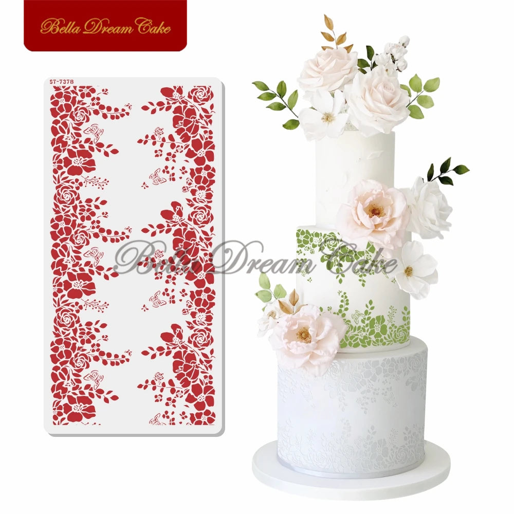 Various Flower Leaf Design Fondant Cake Stencil DIY Royal Cream Border Mold PET Drawing Template Cake Decorating Tools Bakeware