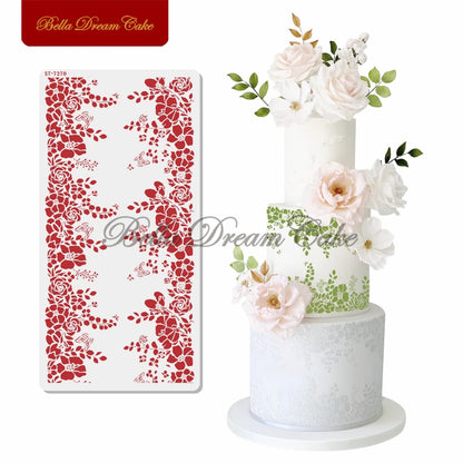 Various Flower Leaf Design Fondant Cake Stencil DIY Royal Cream Border Mold PET Drawing Template Cake Decorating Tools Bakeware