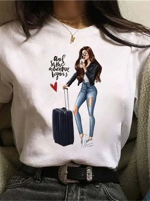 Maycaur Hot Sales Printed Female Tshirt Women Fashion Graphic Printed T-Shirt Harajuku Korean Style Short Sleeves Clothes Female