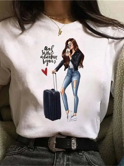 Maycaur Hot Sales Printed Female Tshirt Women Fashion Graphic Printed T-Shirt Harajuku Korean Style Short Sleeves Clothes Female