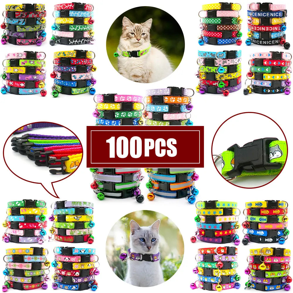 100Pcs Dog Collar With Bells Adjustable