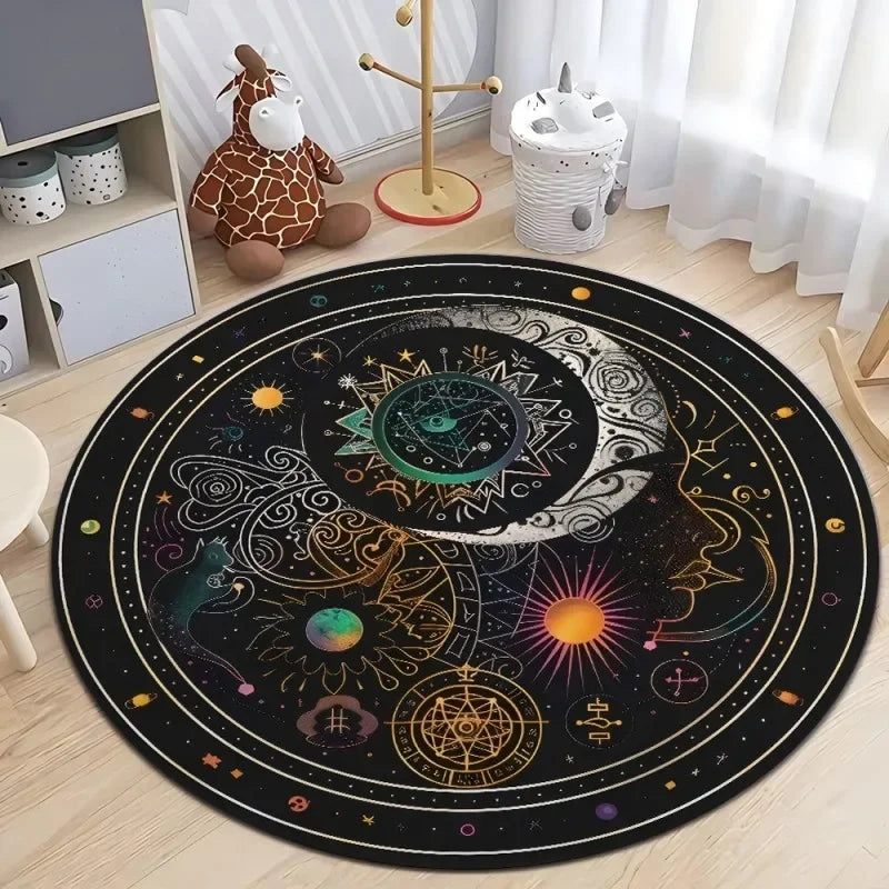 Astrology Moon Stars  Print Round Area Rugs Home Carpet Non Slip Washable Rug Kitchen Living Room Bedroom Dining Room Floor Mat