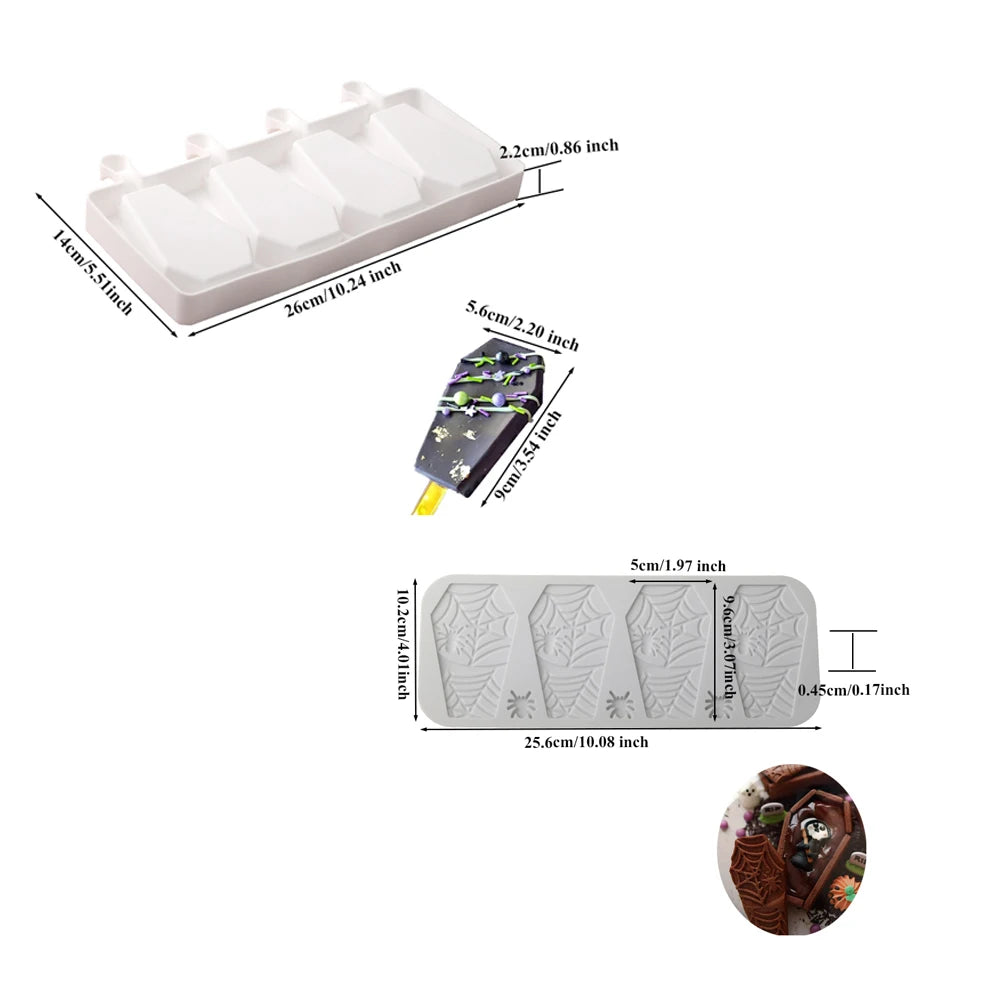 Halloween Silicone Coffin shaped Popsicle Mold Lace Mat Baking Molds for Ice Cream Chocolate and Desserts