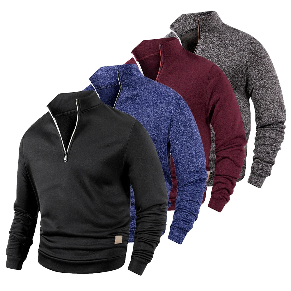 Spring Autumn Fashion High Neck Half Zipper Long Sleeve Sweatshirts Men's Casual Knitted Pullovers Daily Warm Coats