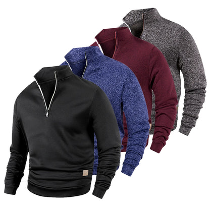 Spring Autumn Fashion High Neck Half Zipper Long Sleeve Sweatshirts Men's Casual Knitted Pullovers Daily Warm Coats