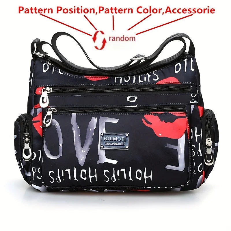 Floral Print Crossbody Bag, Trendy Nylon Shoulder Bag, Women's Multi Layer Messenger Bag For Travel