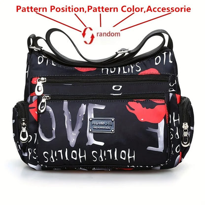 Floral Print Crossbody Bag, Trendy Nylon Shoulder Bag, Women's Multi Layer Messenger Bag For Travel