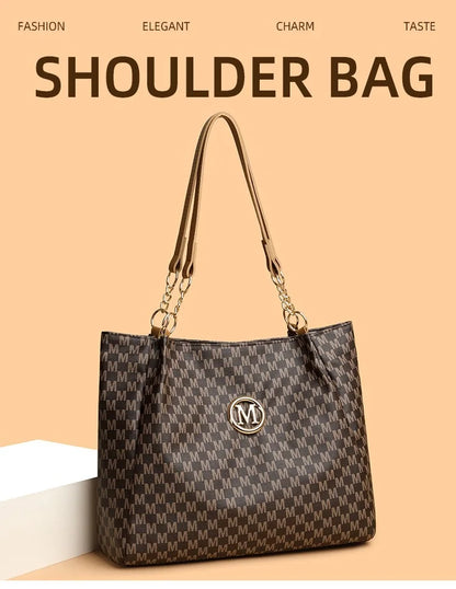 Women's New Commuter Tote Bag Trendy Fashionable Single Shoulder Large Capacity Simple Vintage Print