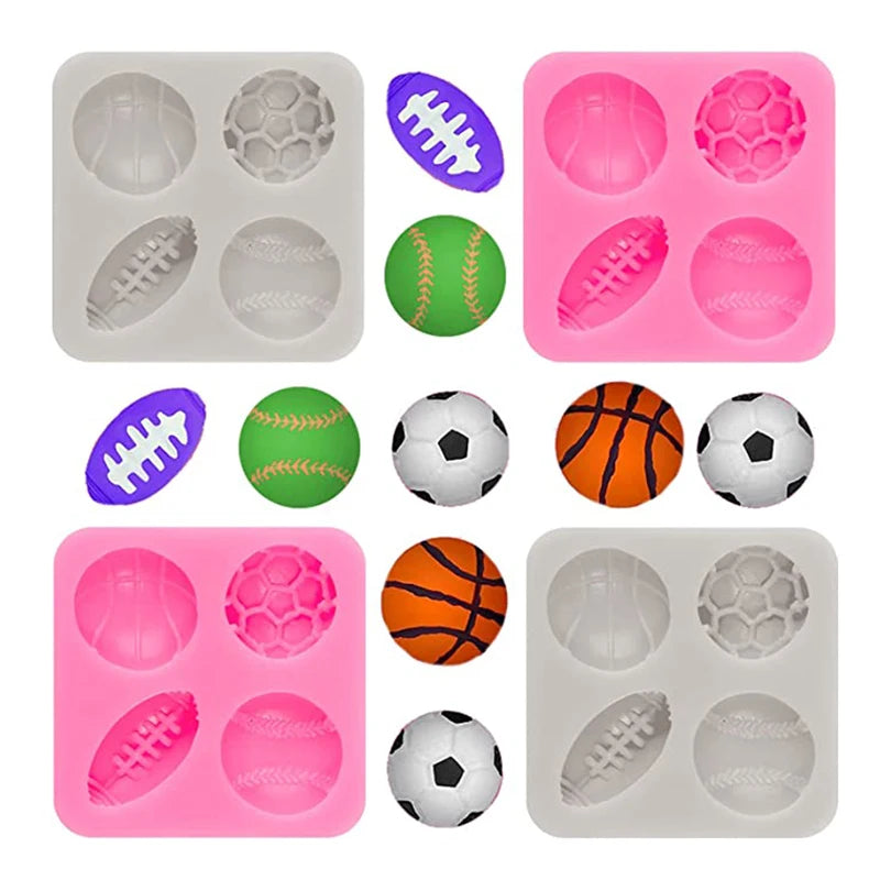 Sports Ball Cake Decoration Silicone Mold Football Basketball Baseball Rugby Fondant Mould For Keychain Chocolate Cupcake Topper