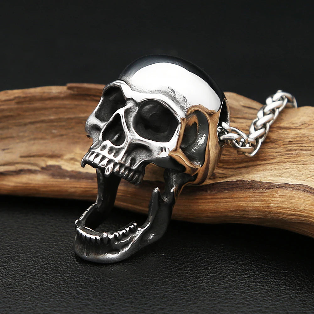 Gothic Vintage Stainless Steel Skull Pendant Necklace For Men Women Punk Skull Bottle Opener Necklace Biker Jewelry Accessories