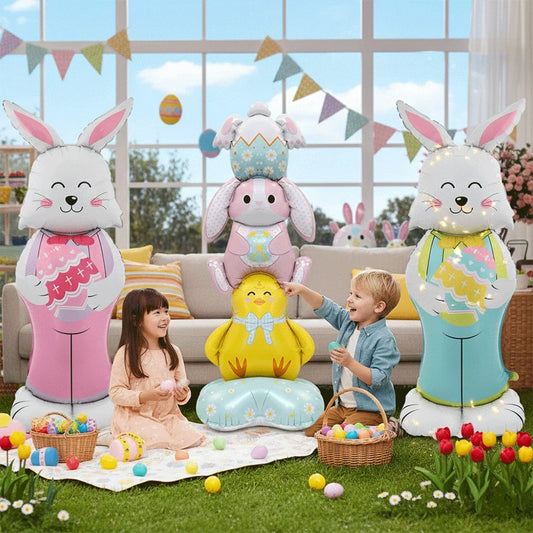 3D Standing Easter Foil Balloon Giant Rabbit Carrot Chick Egg Balloons Easter Party Decoration Kids Gift Air Filled Garden Decor