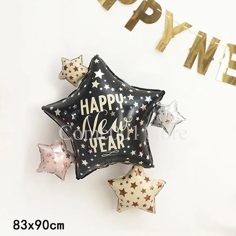 2026 New Year Foil Ballons Happy New Year Letter Banner Garland Party Decorations New Year Wine Bottle Star Round Photo Props