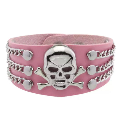 Punk Style Skull, Exaggerated Personality, Trendy Rivet Bracelet, Rock Pu Leather Bracelet, Halloween Gift