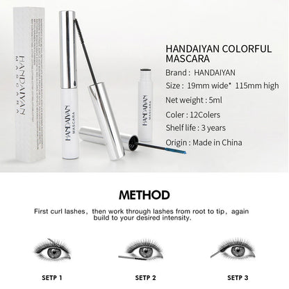 12 Color Mascara Waterproof Fast Dry Eyelashes Curls Extension Festival Make-Up Eyelashes Blue Red Purple Black White Mascara