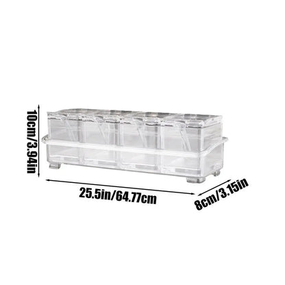 3 Grids/4 Grids camping Condiment Organizer Jars Clear Condiment Salt Storage Canisters Acrylic Kitchen Condiment Jar With Spoon
