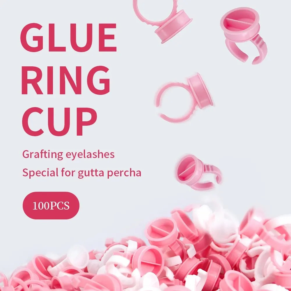 100pcs Disposable White Eyelash Glue Ring Cup Holder Container Tattoo Pigment Eyelash Extension Tools Lash Supplies Accessories
