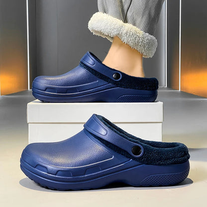 winter fluffy slippers men outdoor clogs warm home cotton shoes indoor cozy slides pull on comforty non-slip chef shoes