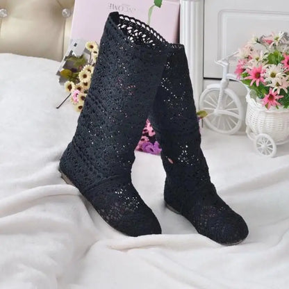 Hollow Boots Shoes Breathable Knit Line Mesh Korean High Summer Women Boots Knee High Womens Shoes