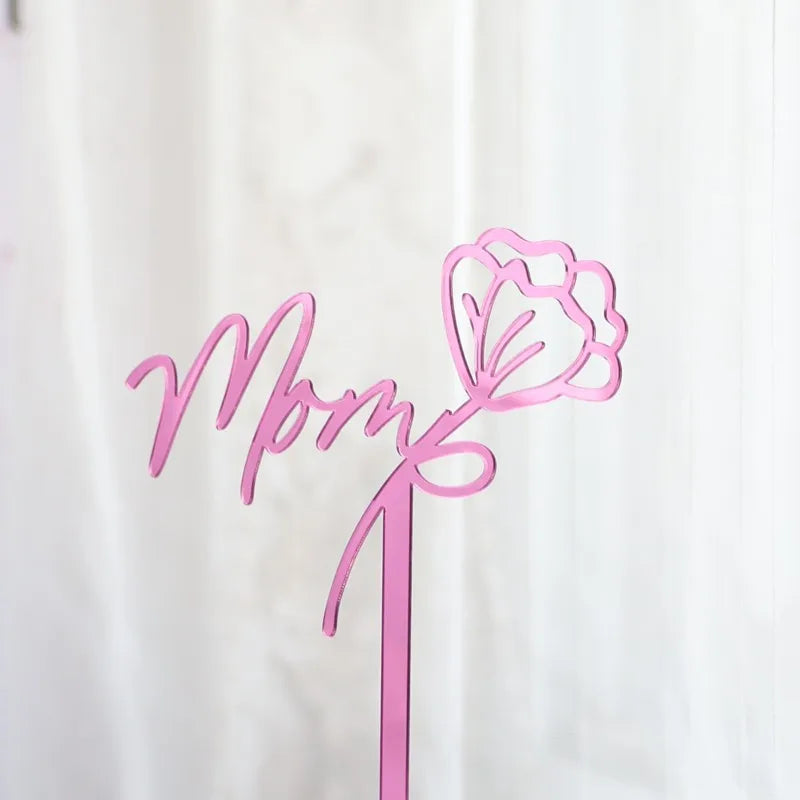Happy Mothers Day Cake Topper Gold Red Tulip Acrylic MOM Birthday Party Cake Toppers Dessert Decoration Mother's Day Gifts