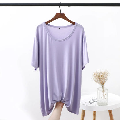 Plus size XL to 6XL Modal Tshirt short sleeves Summer women's T-shirts solid color O-Neck Loose Tee Tops Casual bottoming top
