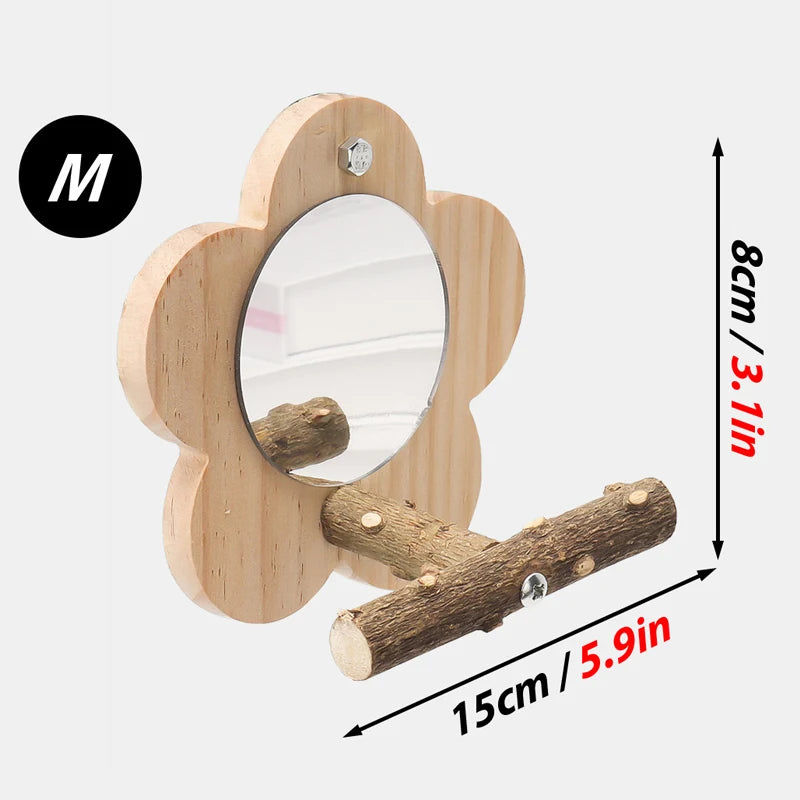 Wooden Bird Perch Natural Wood Bird Perch Stand with Mirror Parrots Platform Cage Accessories Branch Perch Rod Stand