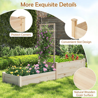 87" Raised Garden Bed w/ Trellis 2 Planter Boxes Open-ended Base for Patio